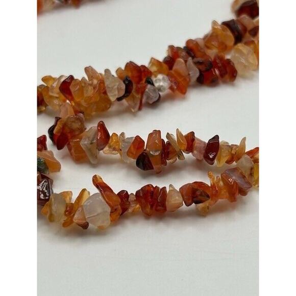 Red Brown Agate Stone Chip Beaded Necklace 40" Long - Picture 2 of 8